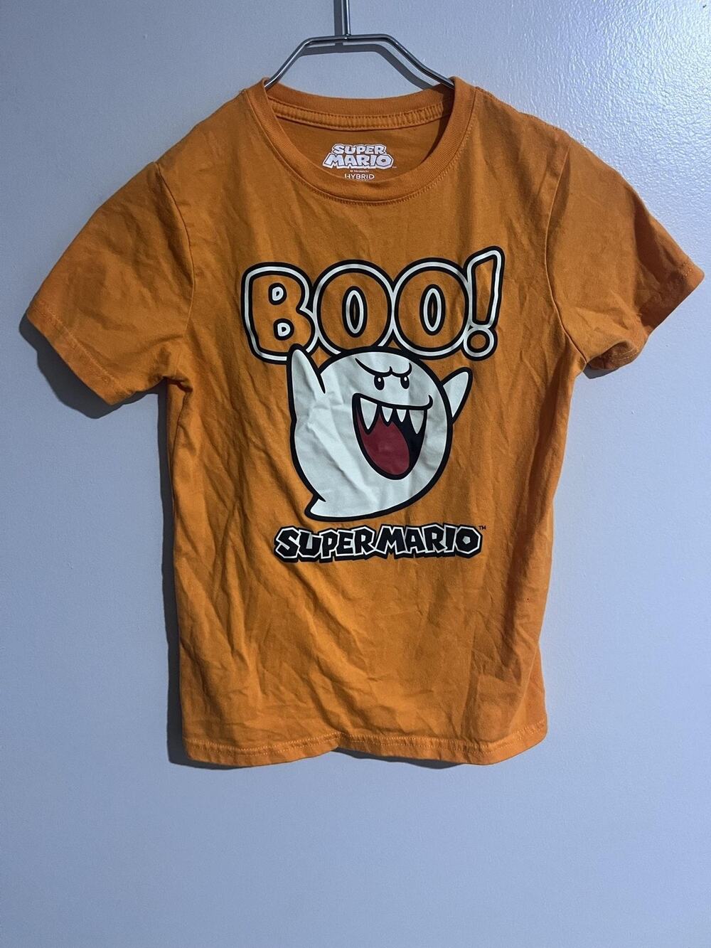 Super Mario Shirt M Orange Short Sleeve Graphic Crew Neck Tagless